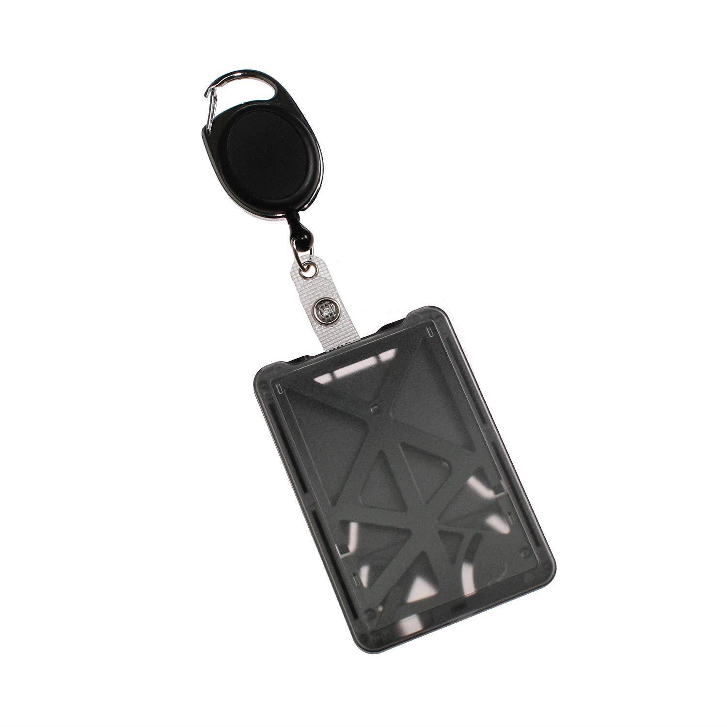 Black Carabiner Retractable ID Badge Reel with Belt Clip and Durable Protective ID Badge Holder for 3 Standard Sized Personal Cards