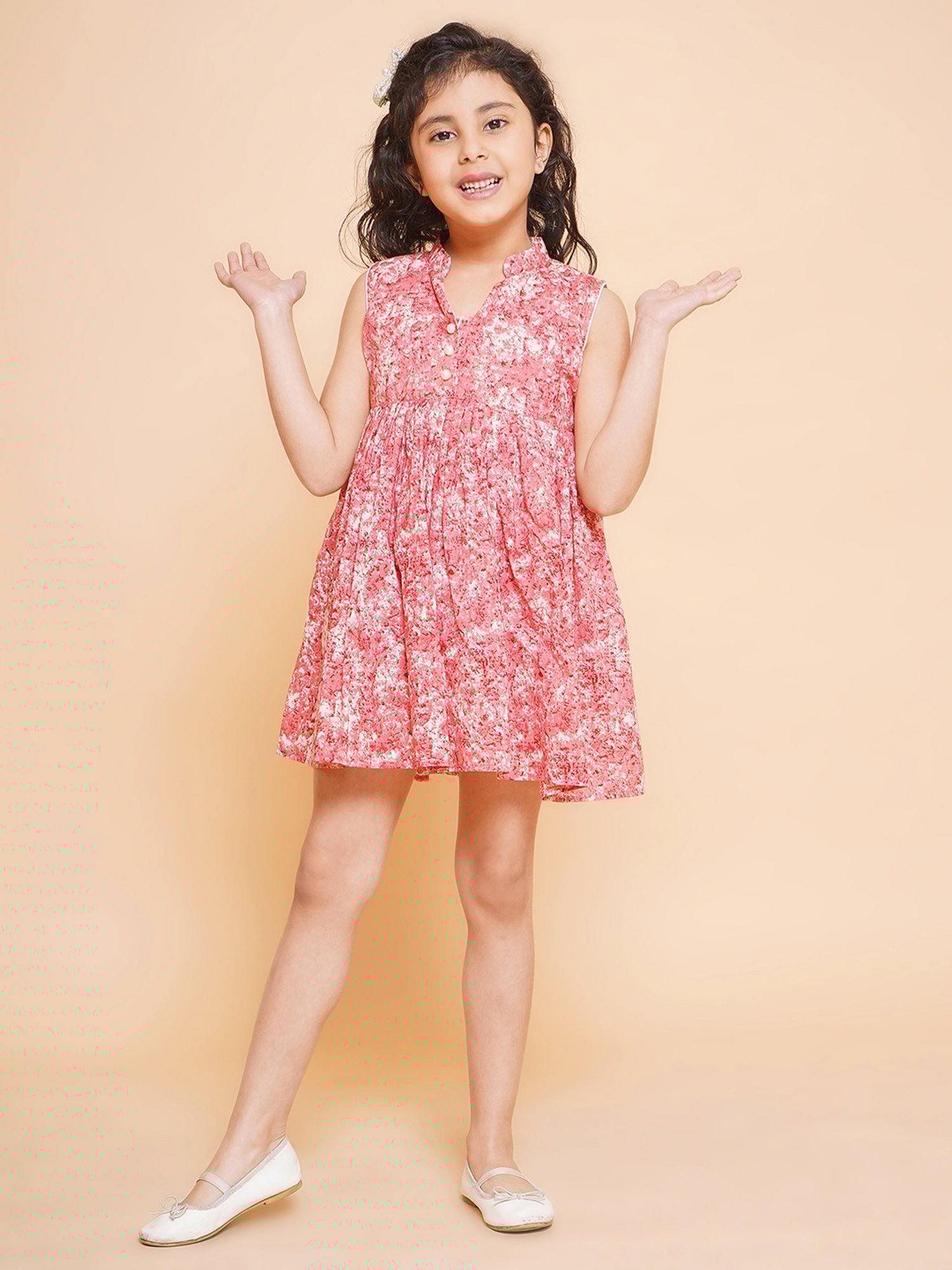 Little Bansi Kids Pink Printed Dress