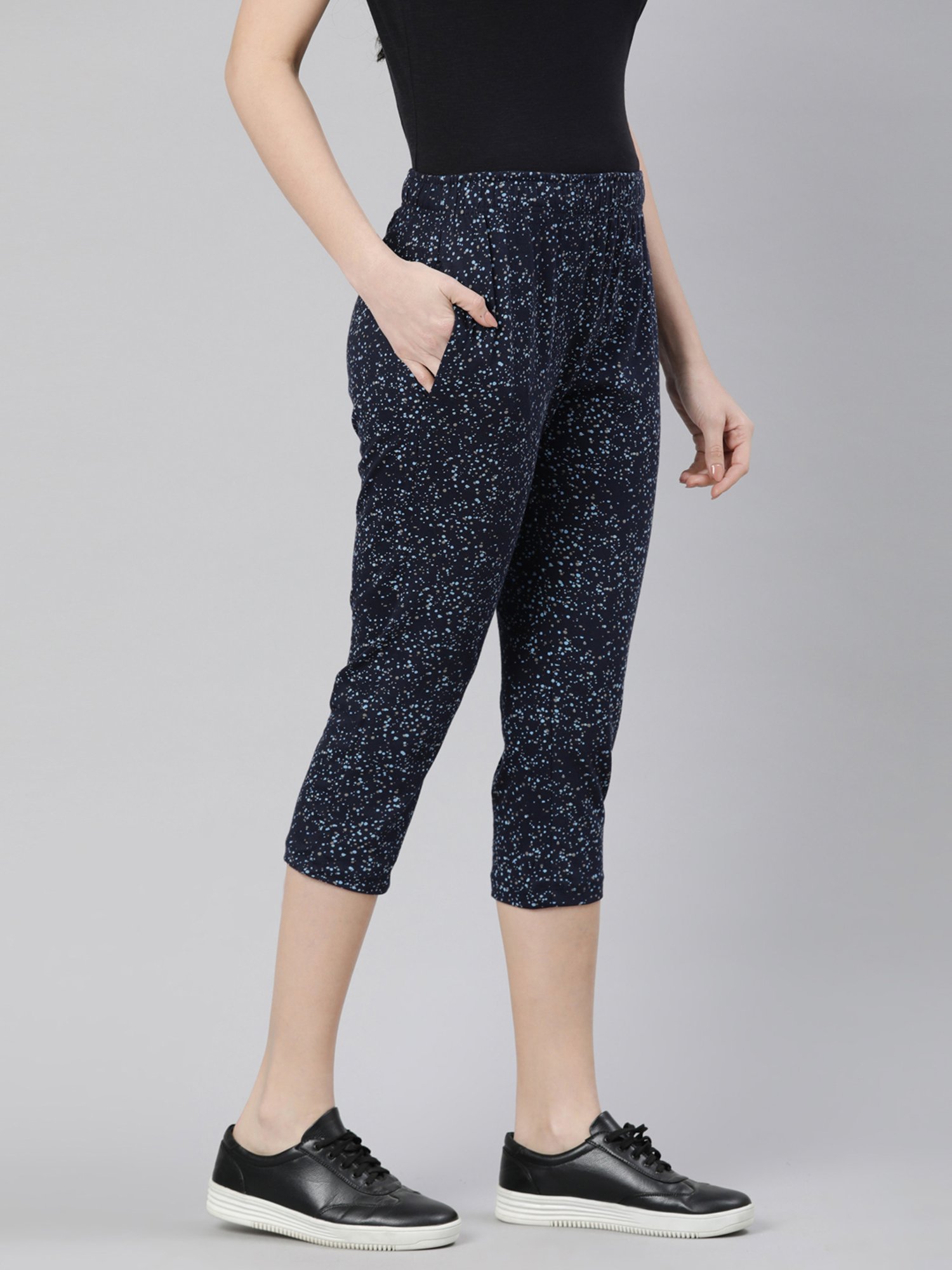Dixcy Slimz Navy Cotton Printed Capris
