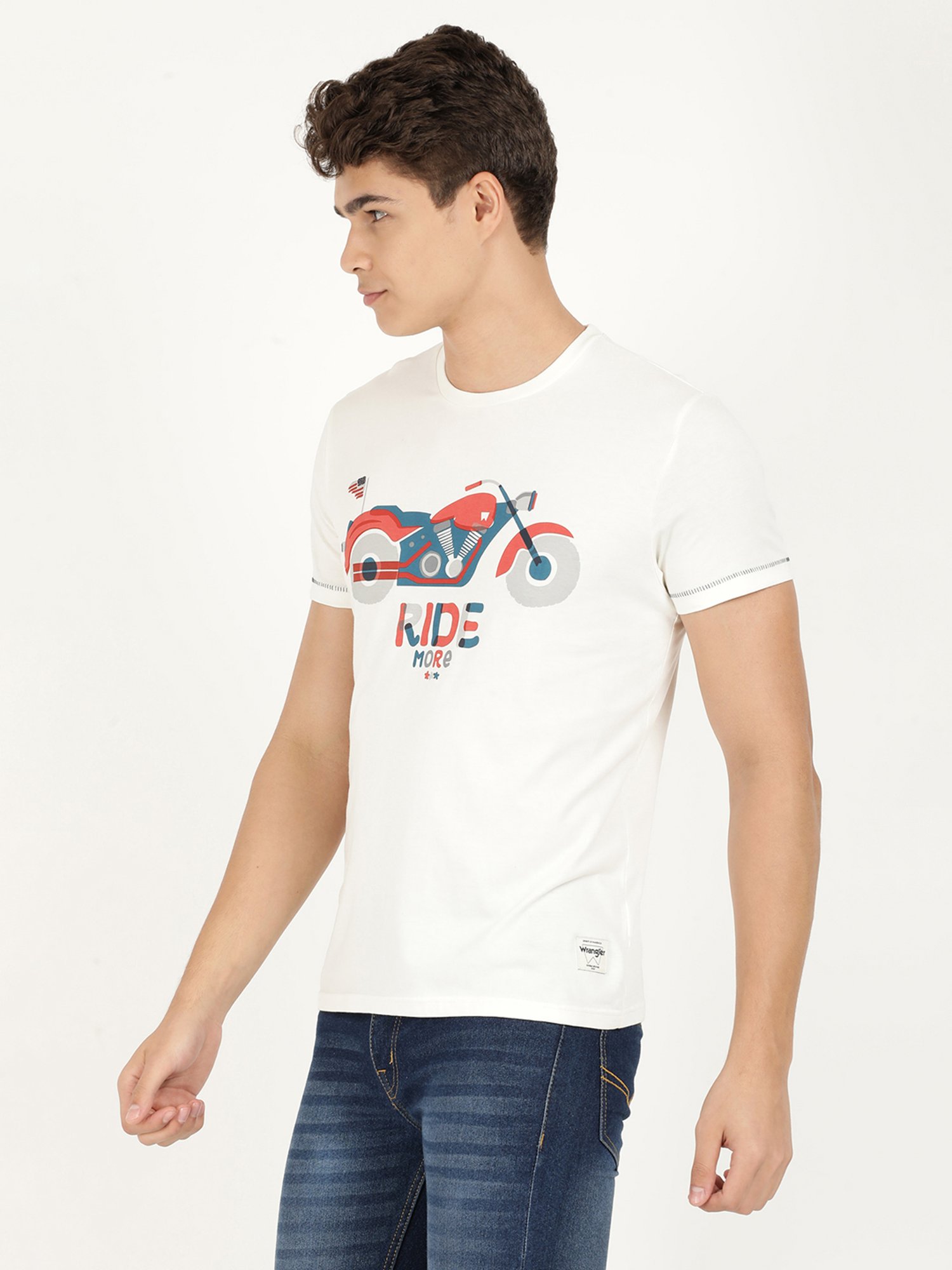 Wrangler Snow White Cotton Regular Fit Printed T-Shirt