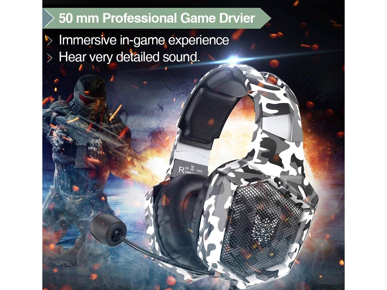 Gaming Headset for PS4, Xbox One, PC Headset w/Surround Sound, Noise Canceling Over Ear Headphones with Mic & LED Light, Compatible with PS5, PS4, Xbox One, Switch, PC, PS3, Mac, Laptop