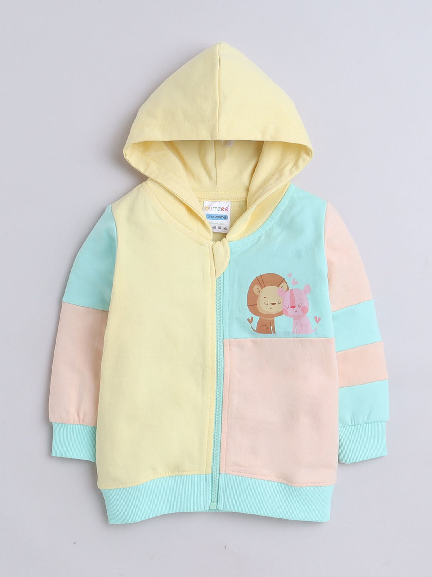 BUMZEE Multi Girls  Full Sleeves Cotton Hooded Zipper Sweatshirt Age - 12-18 Months