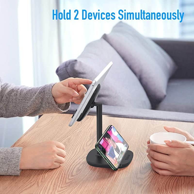Cell Phone Stand for Desk  Adjustable Tablet Stand Phone Holder for FaceTime Zoom Video Compatible iPhone 11 Pro Xs Max Xr X 8 7 6, iPad Pro, All Smartphones, Tablets(4 to 11 inch) & More-Black