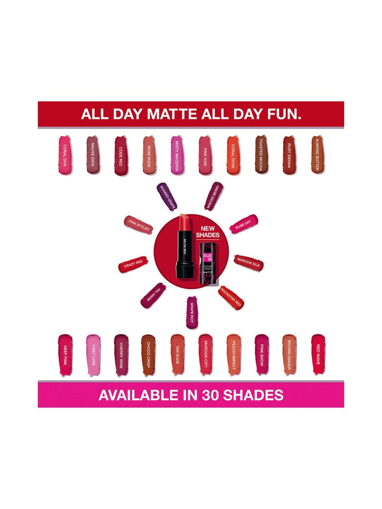 Elle 18 Color Pops Matte Lipstick B2 Brown Ginger - 4.3 gm