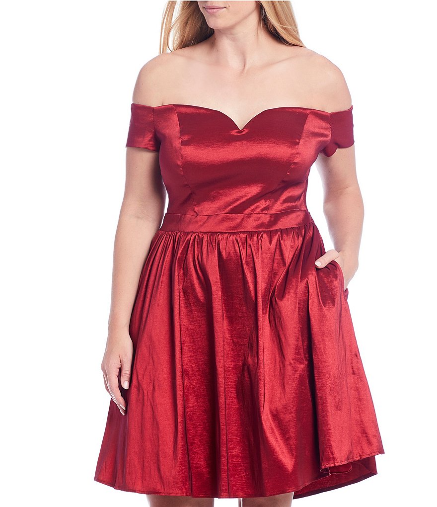 B. Darlin Plus Off-the-Shoulder Taffeta Fit & Flare Dress