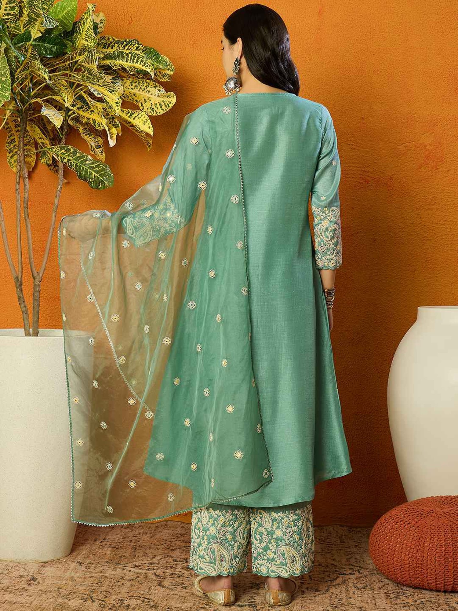 URBAN MYSTIC Black Rayon Embroidered Kurta & Sharara Set