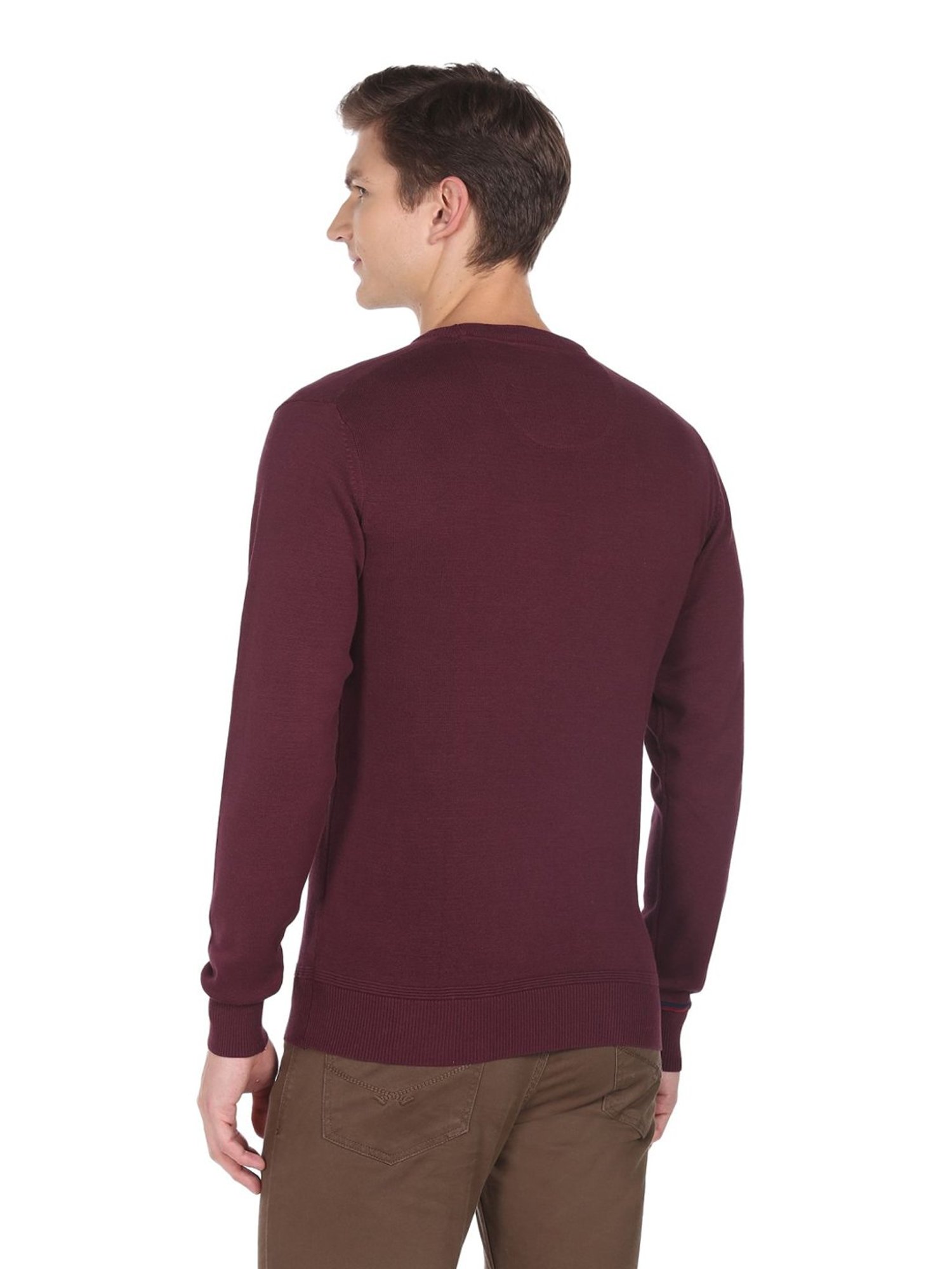Arrow Sport Burgundy Cotton Regular Fit Sweater