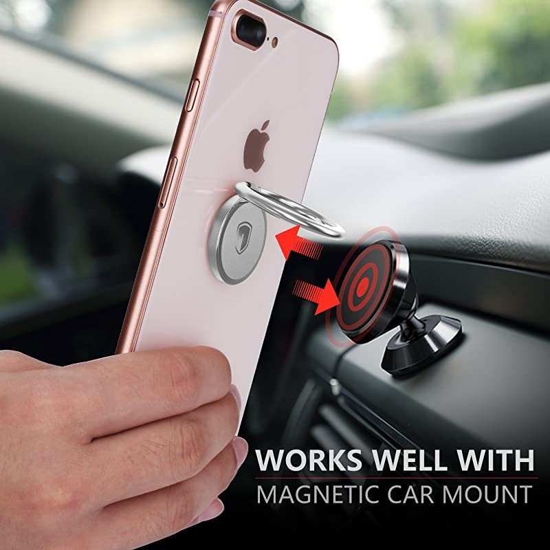 Phone Ring Holder Finger Kickstand -  360&deg; Rotation Metal Ring Phone Stand & Grip for Magnetic Car Mount Compatible with All Smartphones-Sliver
