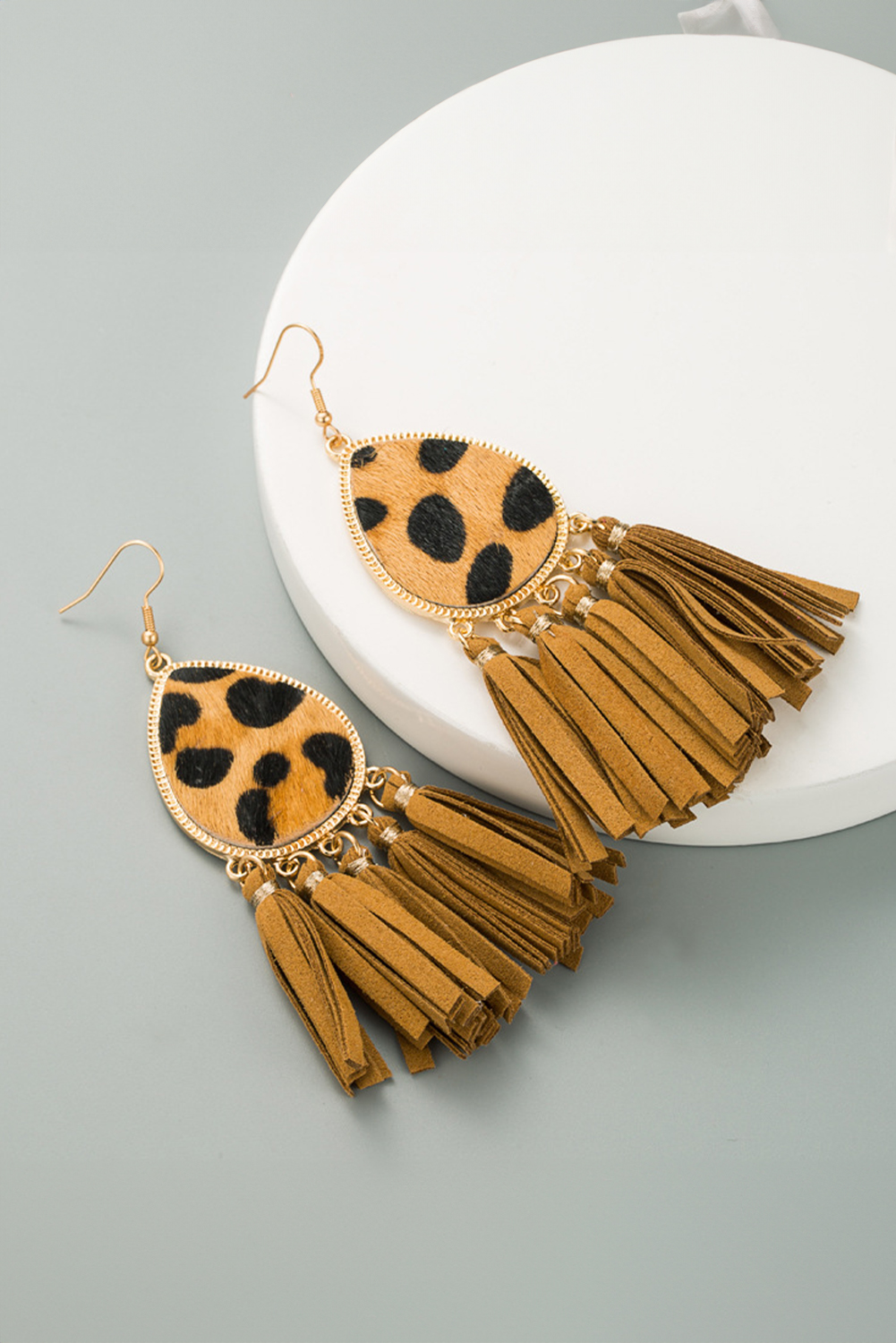Khaki Hollow Out Wooden Chip Round Drop Earrings