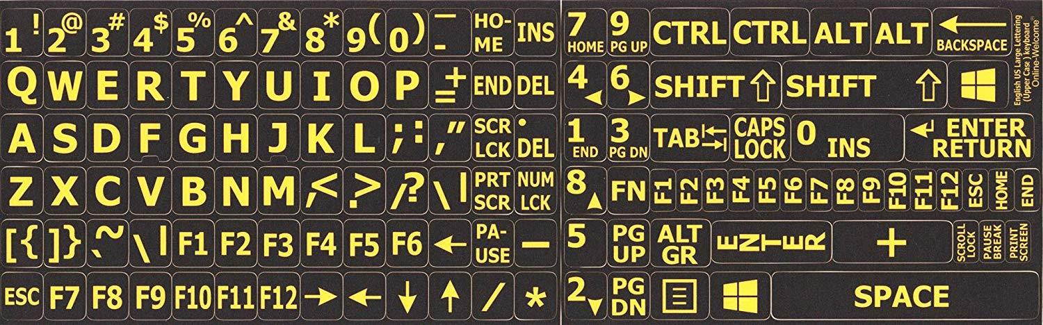 English US Large letters BLACK - YELLOW letters keyboard stickers