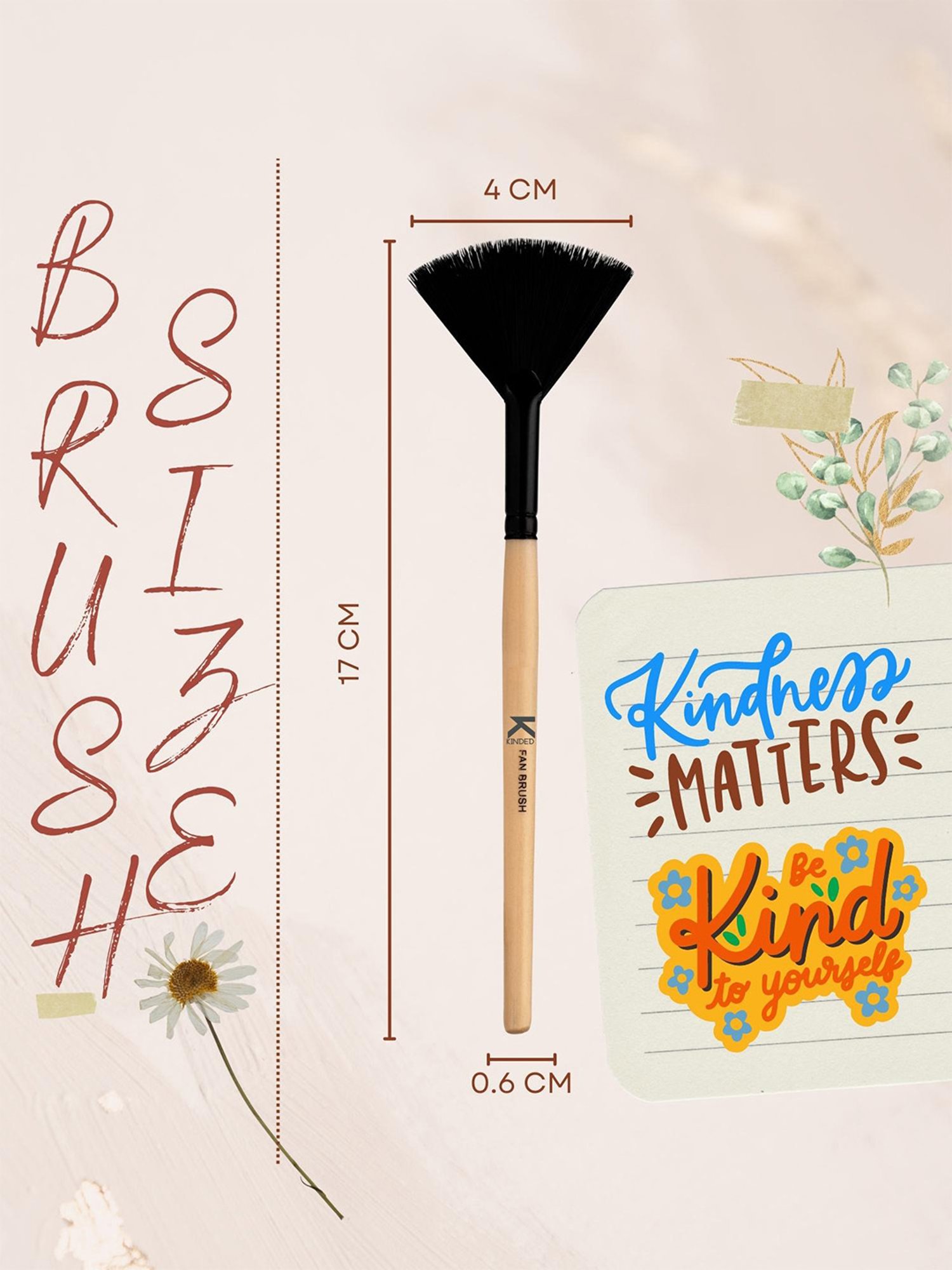 KINDED Fan Makeup Brush with Natural Wooden Handle
