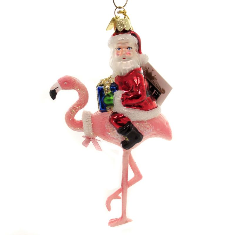 Noble Gems 5.75" Santa Riding Flamingo Ornament Tropical Pink Bird  -  Tree Ornaments