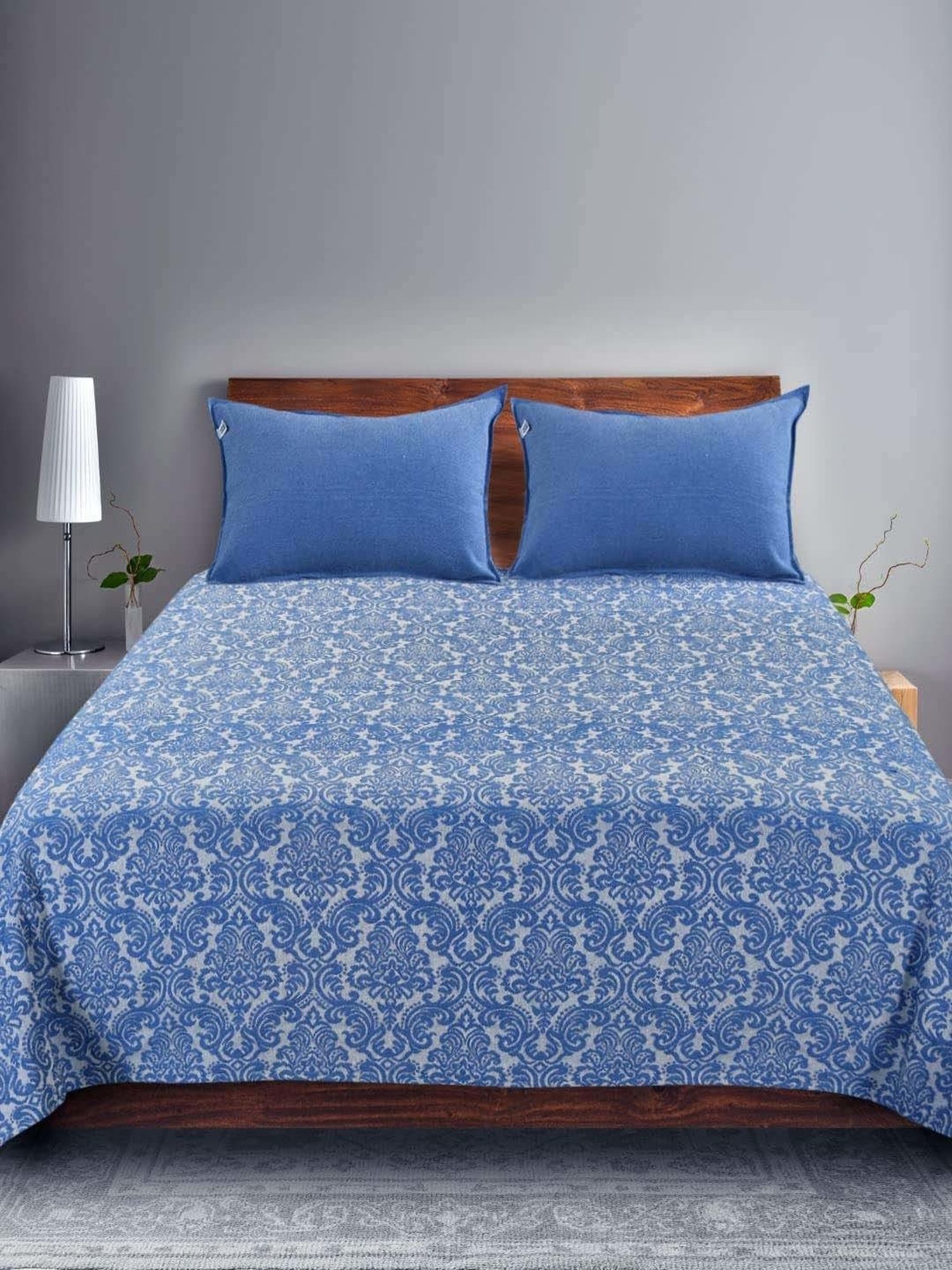 Saral Home Easy Living Blue Cotton 220 TC Royalty Handmade King Bed Sheet With Pillow Covers