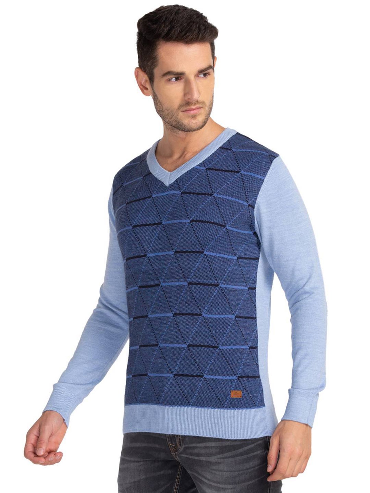Parx Blue Regular Fit Argyle Sweaters