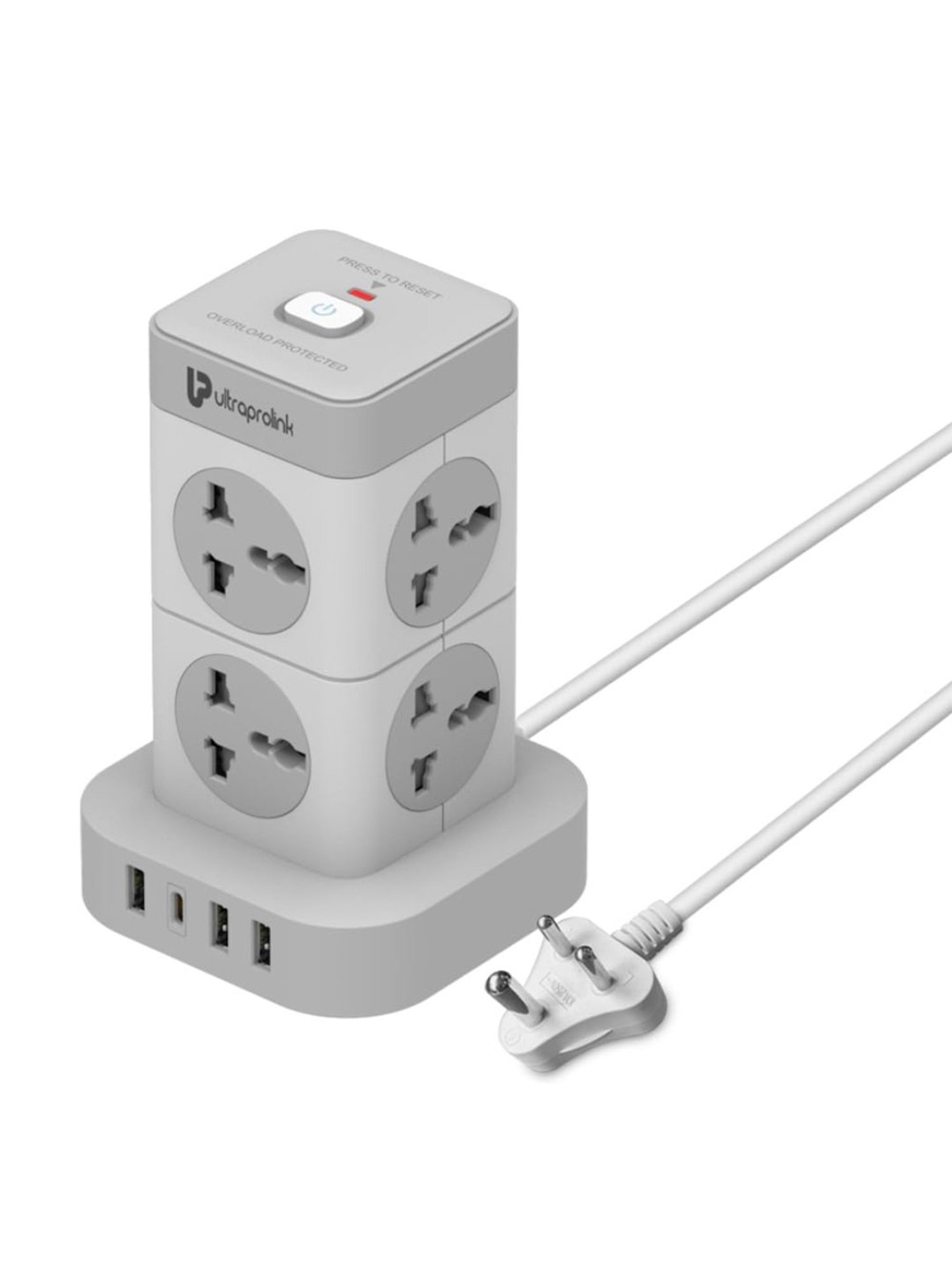 ULTRAPROLINK UM1155U Surge Protector & Spike Guard with 8 Sockets, 3 USB-A+1 Type C 3.4A (White)