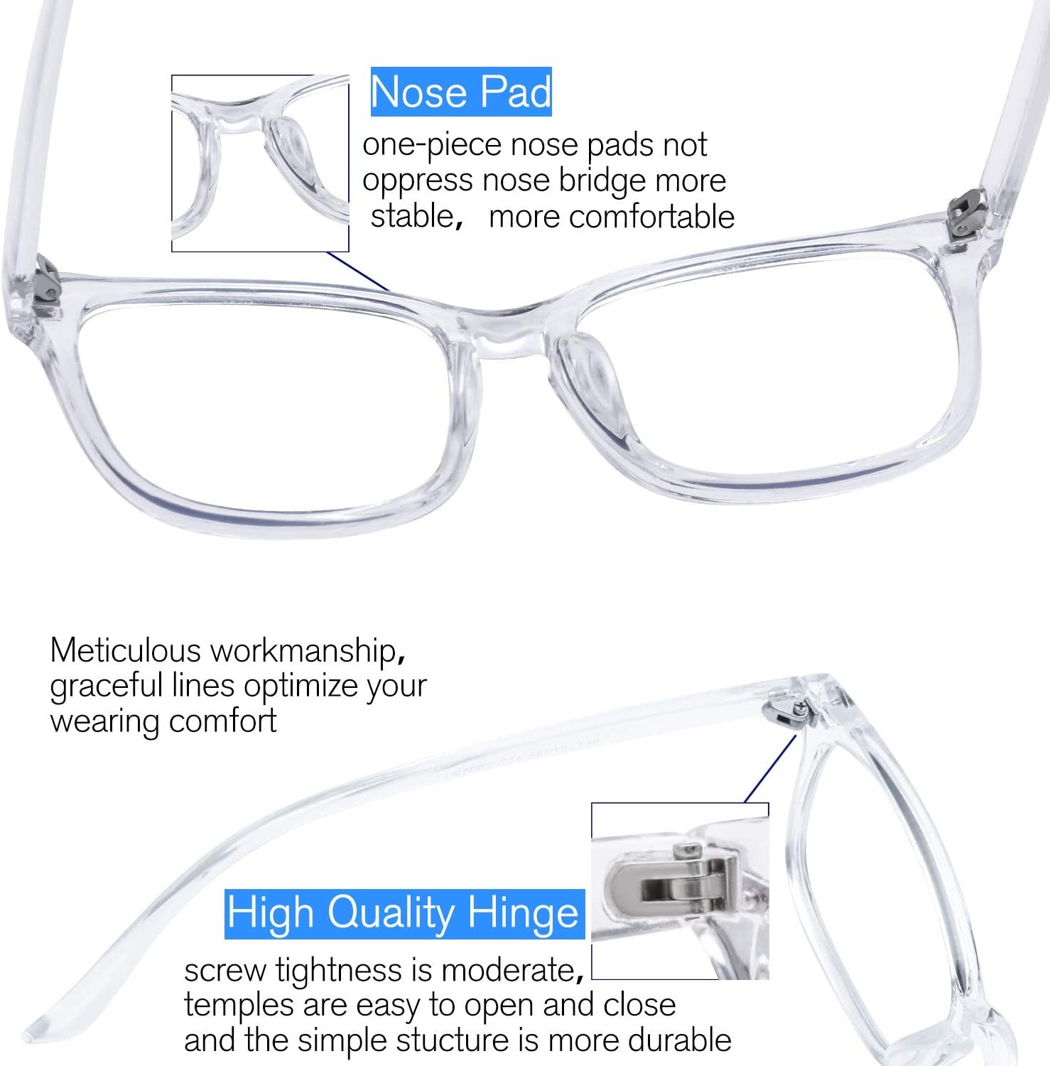 Square Blue Light Blocking Glasses for Women Anti Eye Strain Computer Reading Glasses Unisex Fashion Eyeglasses Frame