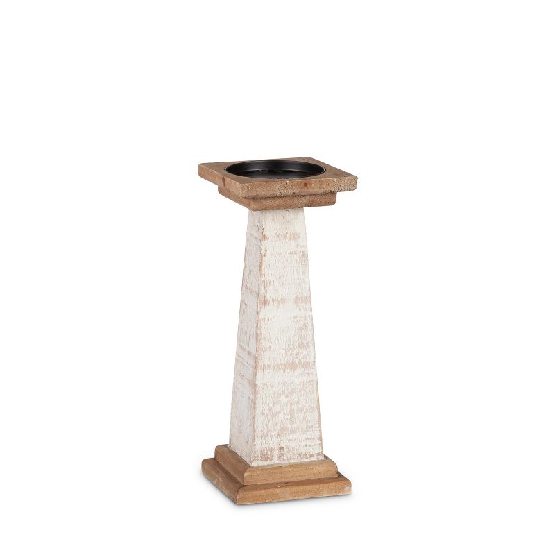 Lone Elm Studios Set of 2 11.8-inch Tall White Wood Pillar Candle Holders