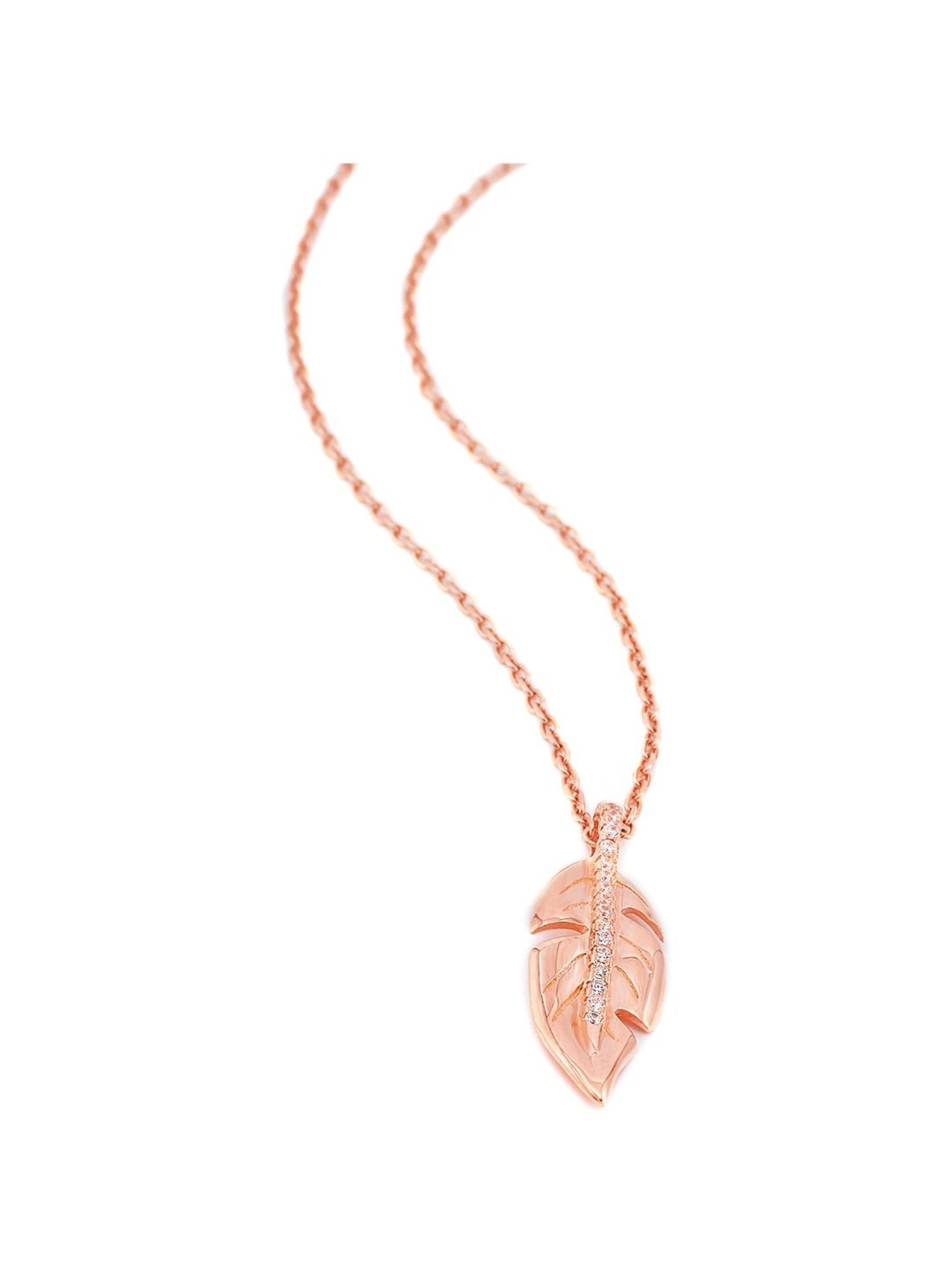 Silberry 92.5 Sterling Silver Rose Gold Leaf Pendant with Chain