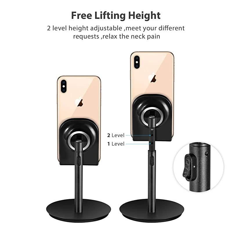 Cell Phone Stand Tablet Holder  Height Adjustable Aluminum Stand Mount Compatible with iPhone Samsung Cell Phone Tablet iPad Nintendo Switch Kindle Up to 10 Inch Screen Black2