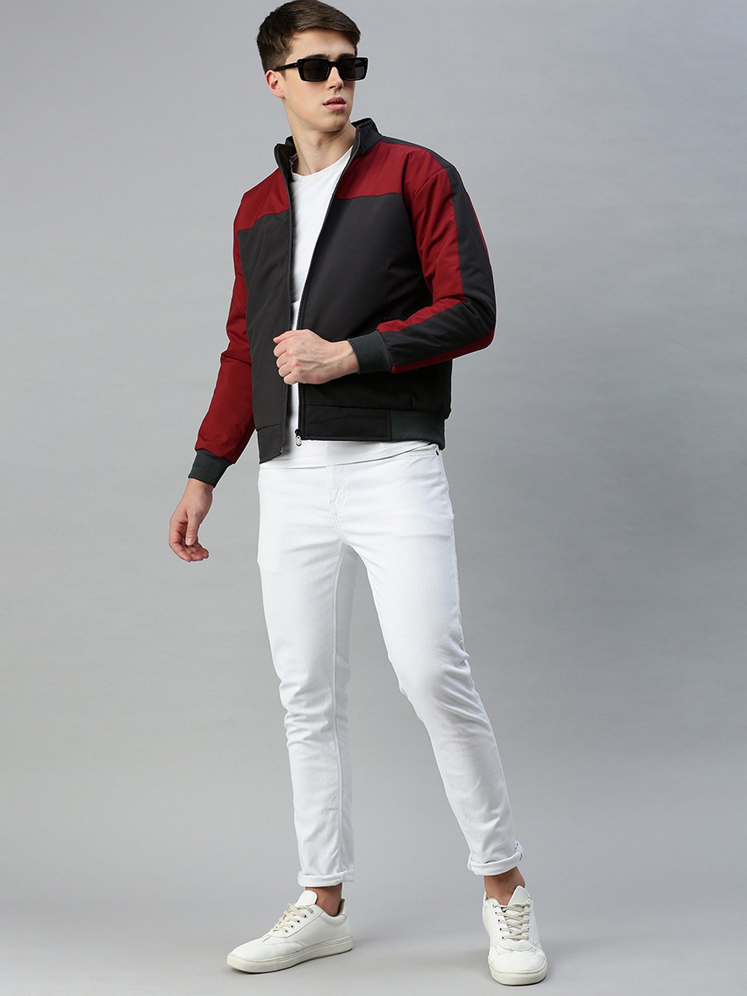 VOXATI Grey Regular Fit High Neck Jacket