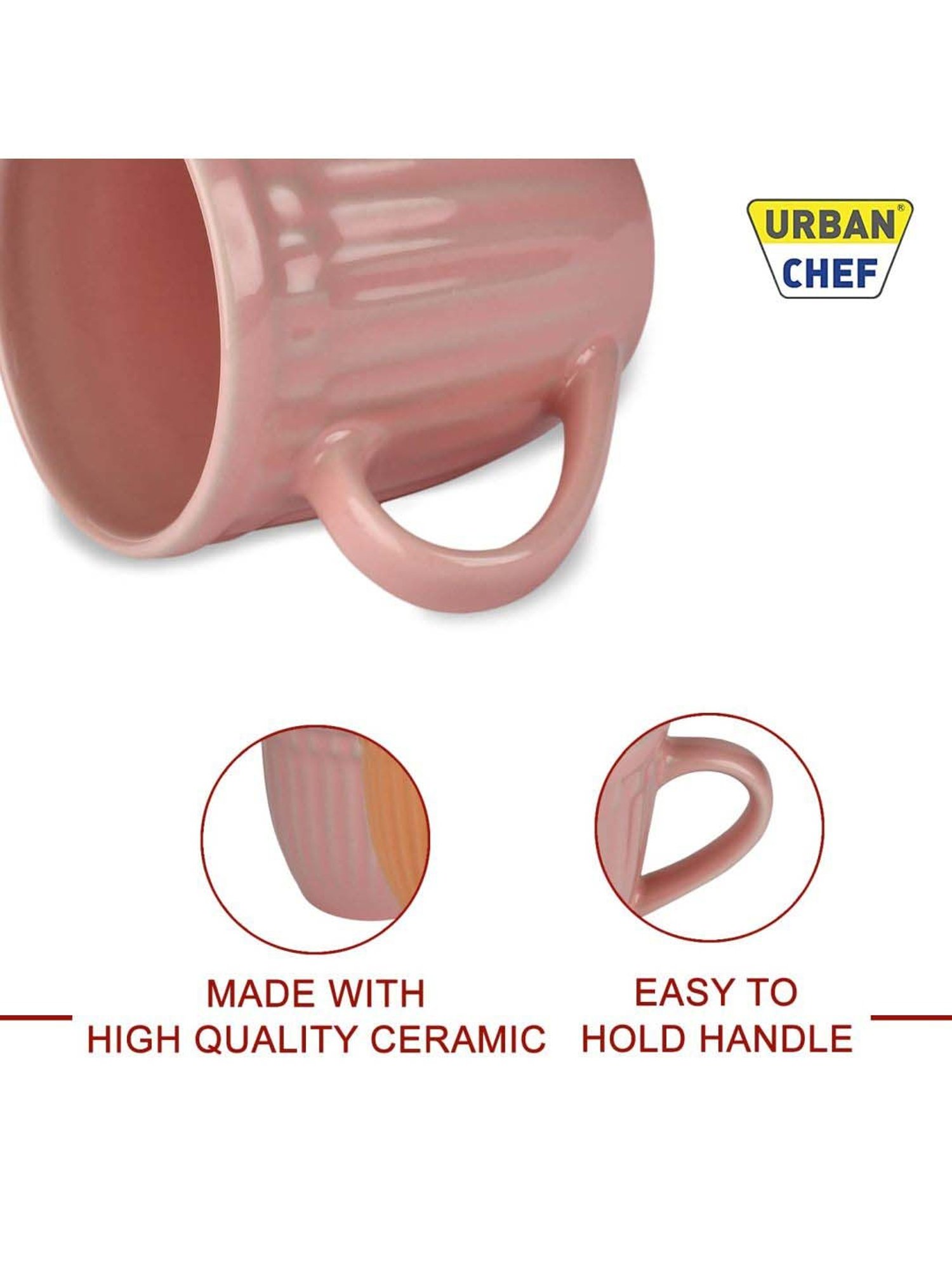 Urban Chef Pink & Brown Ceramic Handcrafted Microwave Safe Tea Cup - Set of 2