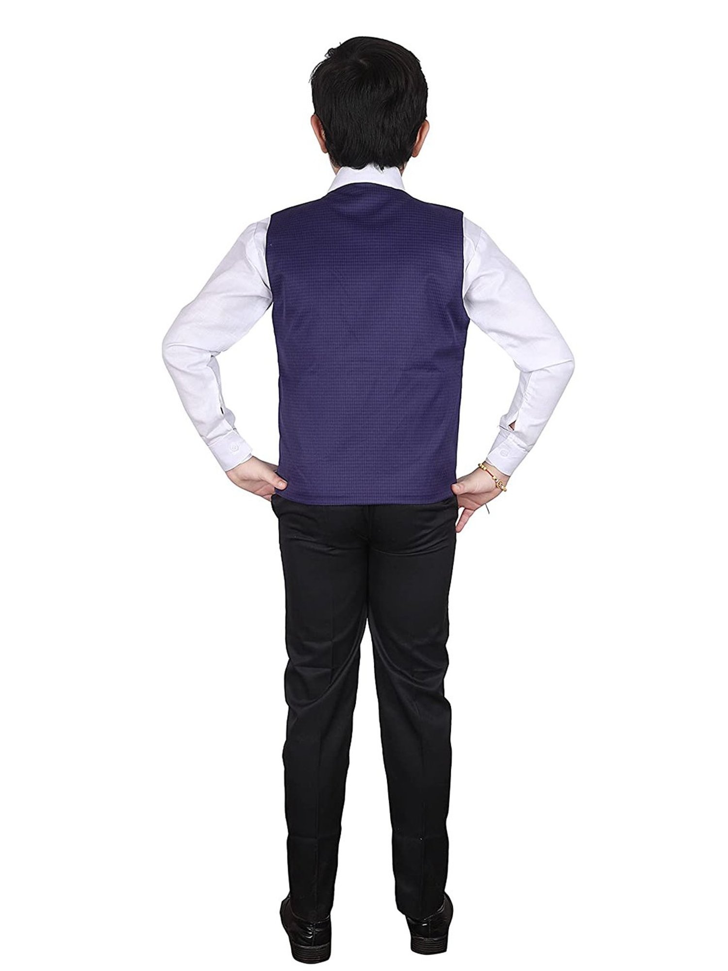 Fourfolds Boys Blue & White Solid Full Sleeves Suit Set