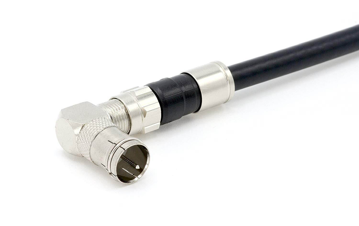 Right Angle Push On Coax Connector | F Type Female to Male Angle Adapter-25 pk