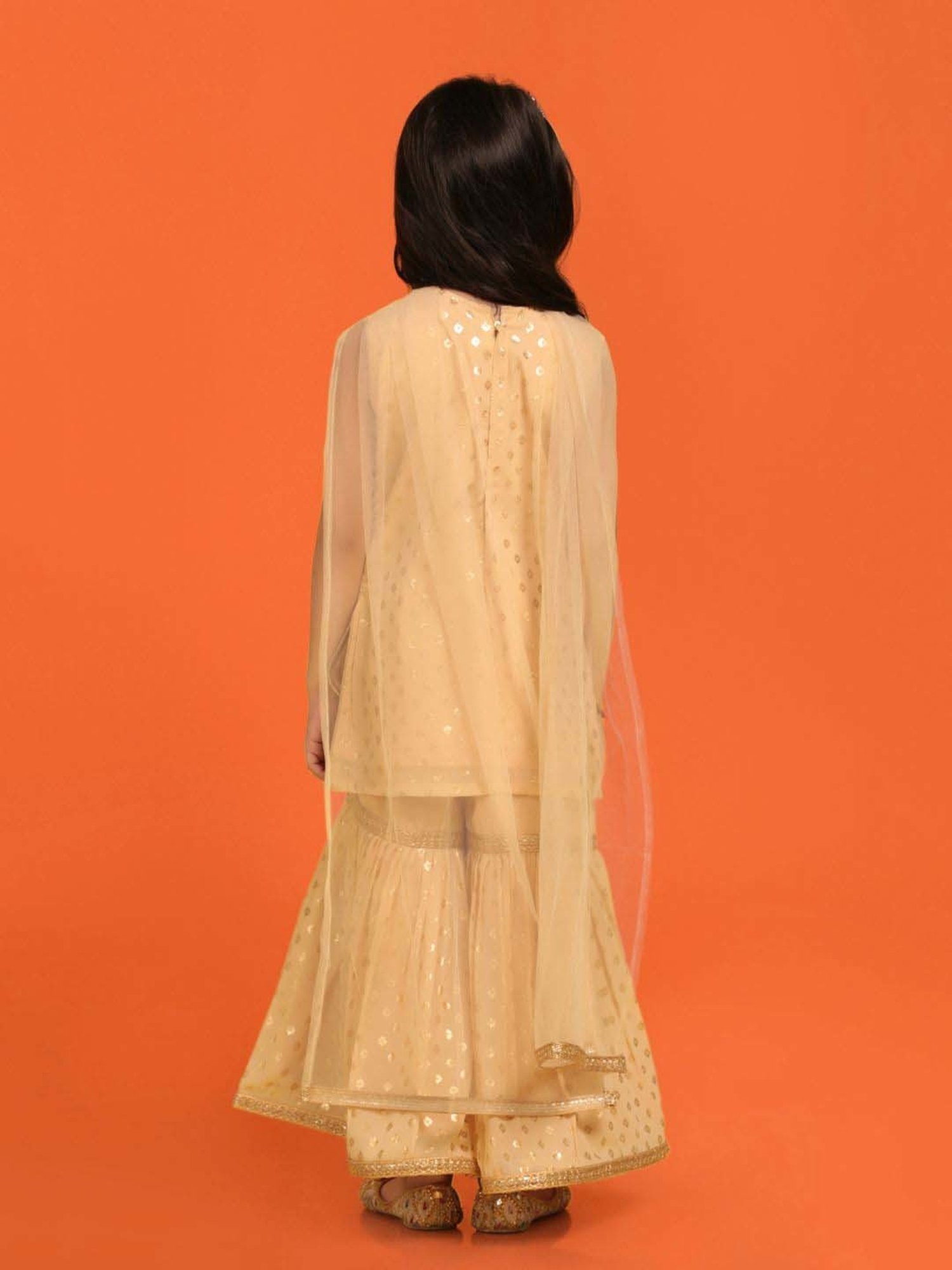 AJ Dezines Kids Sand Beige Embroidered Kurta Set