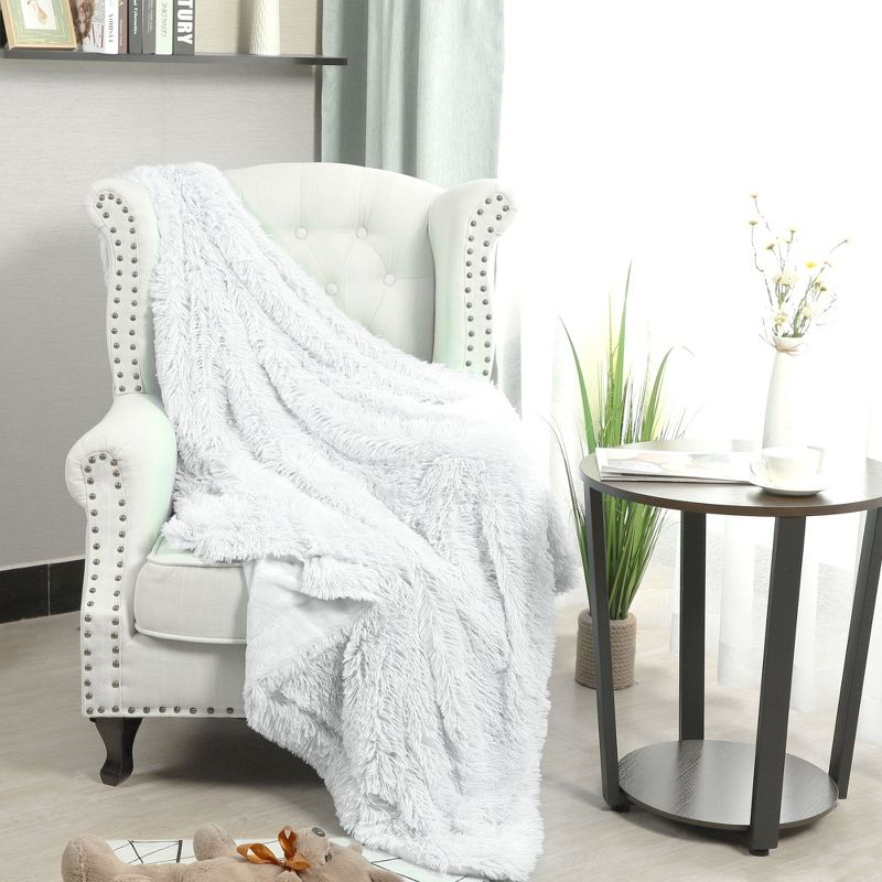 1 Pc Full Microfiber Reversible Long Shaggy Bed Blankets White  - PiccoCasa