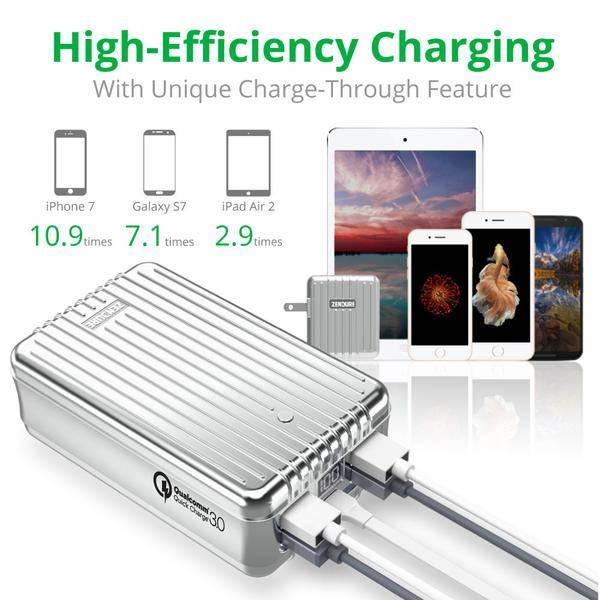 Zendure A8 26800 mAh Portable Charger &ndash; Ultra Durable Power Bank with QuickCharge 3.0, 4 USB Ports, Digital Display, Zen+ Technology for iPhone, iPad, Samsung Galaxy, LG, Pixel & More &ndash; Silver