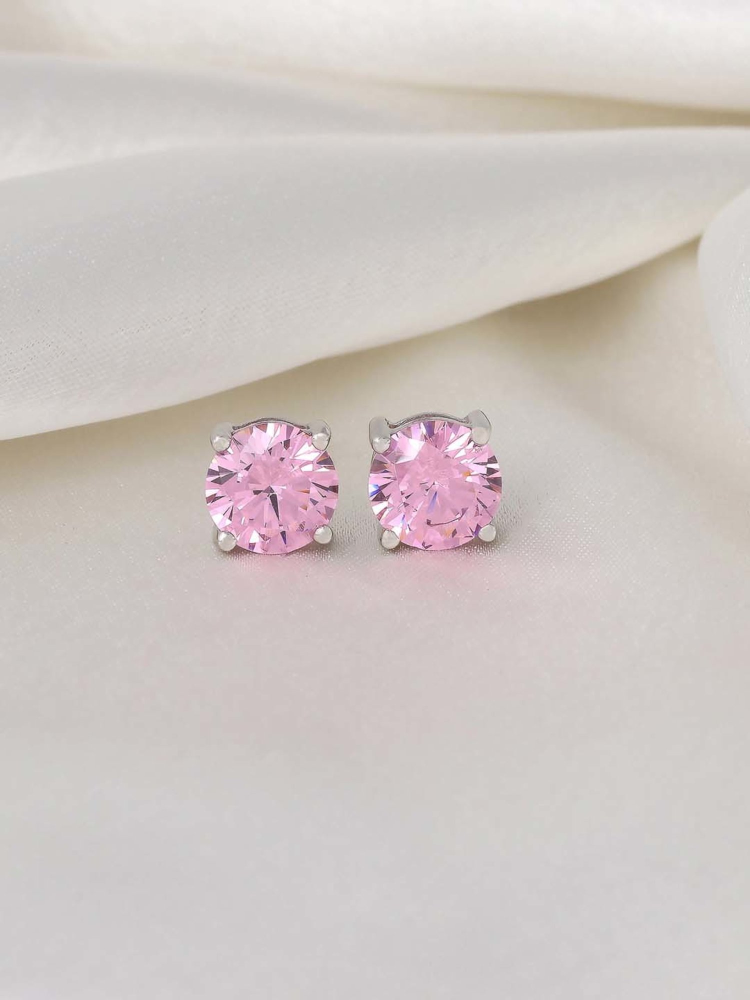 Ornate Jewels 92.5 Sterling Silver Pink American Diamond Stud Earrings for Women