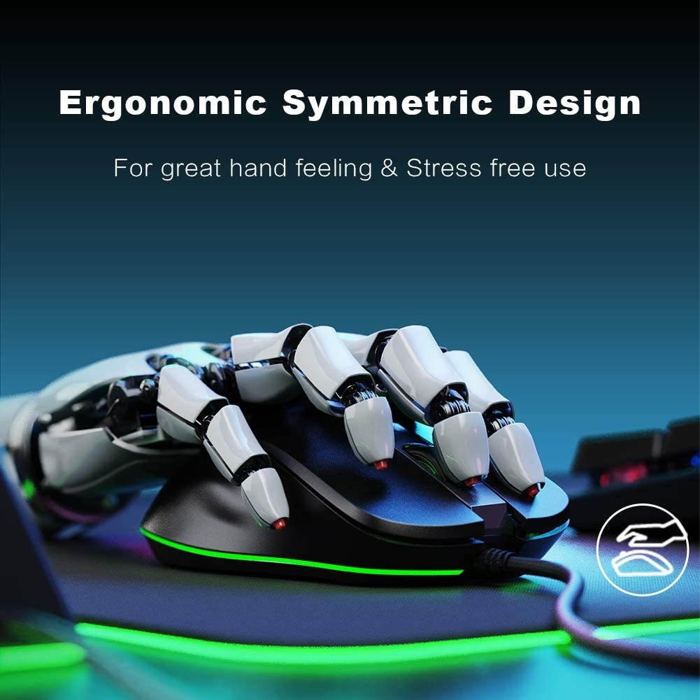 Wired Gaming Mouse Inphic Wired Mouse for Gamer with 7 RGB Lighting Effect 4000DPI Adjustable and 7 Programmable Buttons Ergonomic Design PC Gaming Mouse Comfortable Hand Feeling