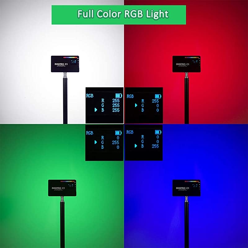 C1 RGB LED Video Light Full Color RGB Light for Camera Camcorder Rechargeable Pocket Size Video Light with 2500k8500k Color Range 10 Scene Simulations with Premium Aluminum Alloy Shell