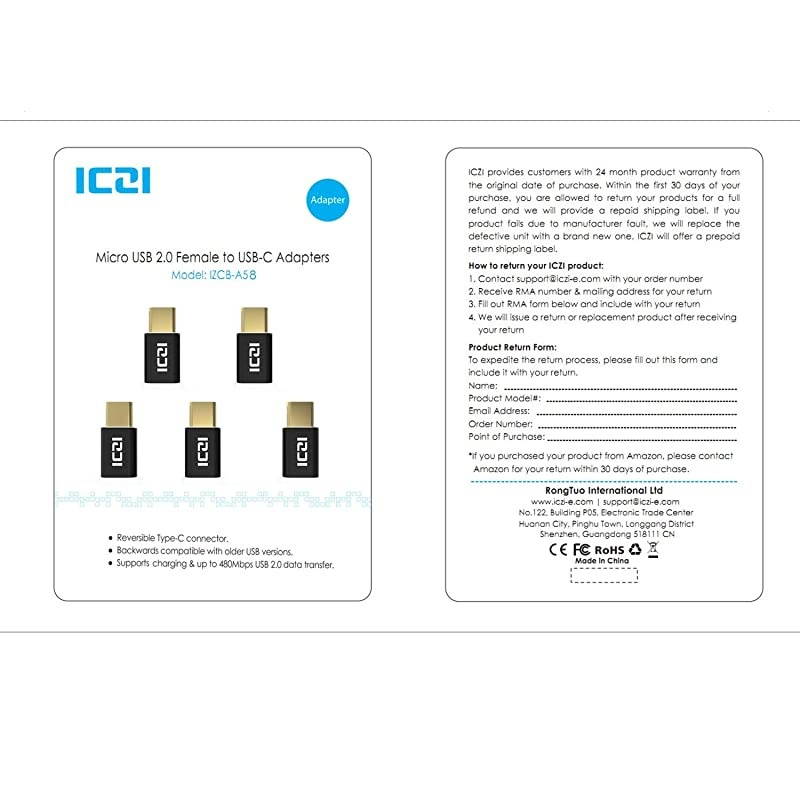 USB C to Micro USB Adapter ( 5pcs ),  Thunderbolt 3 Mini Type C Converter Connector