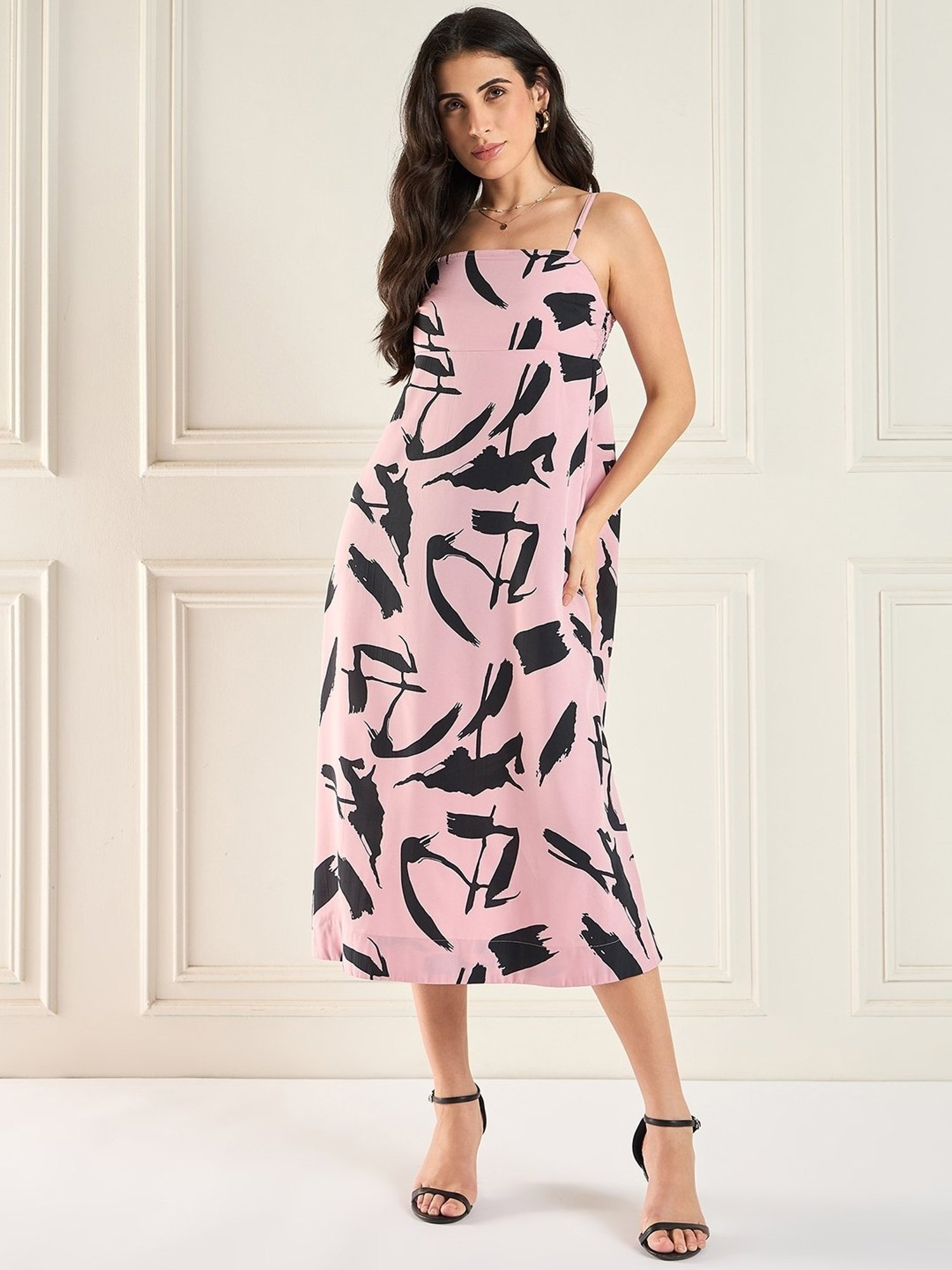 Magre Pink Print Midi Dress