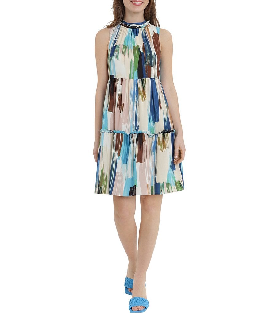 Donna Morgan Tiered Sleeveless Halter Neck Mini Dress