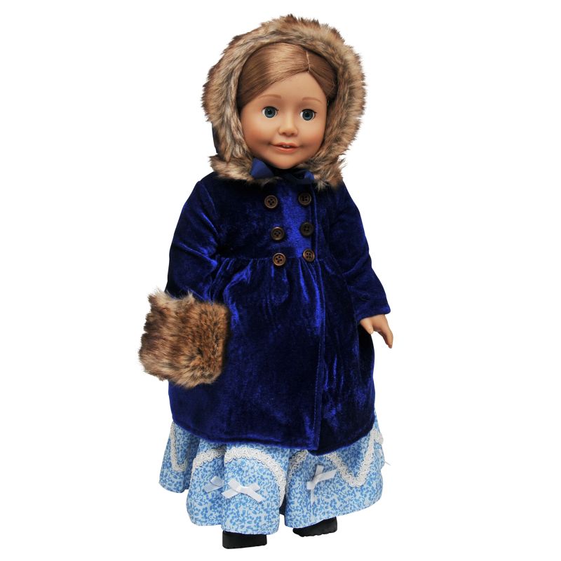 The Queen's Treasures 1800s Style Blue Velvet Coat, Hat for 18" Dolls