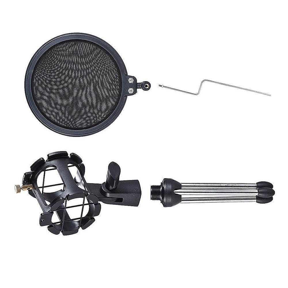 Tripod Stand Foldable Desktop Microphone Bracket with Shock Mount Mic Holder Clip Pop Filter