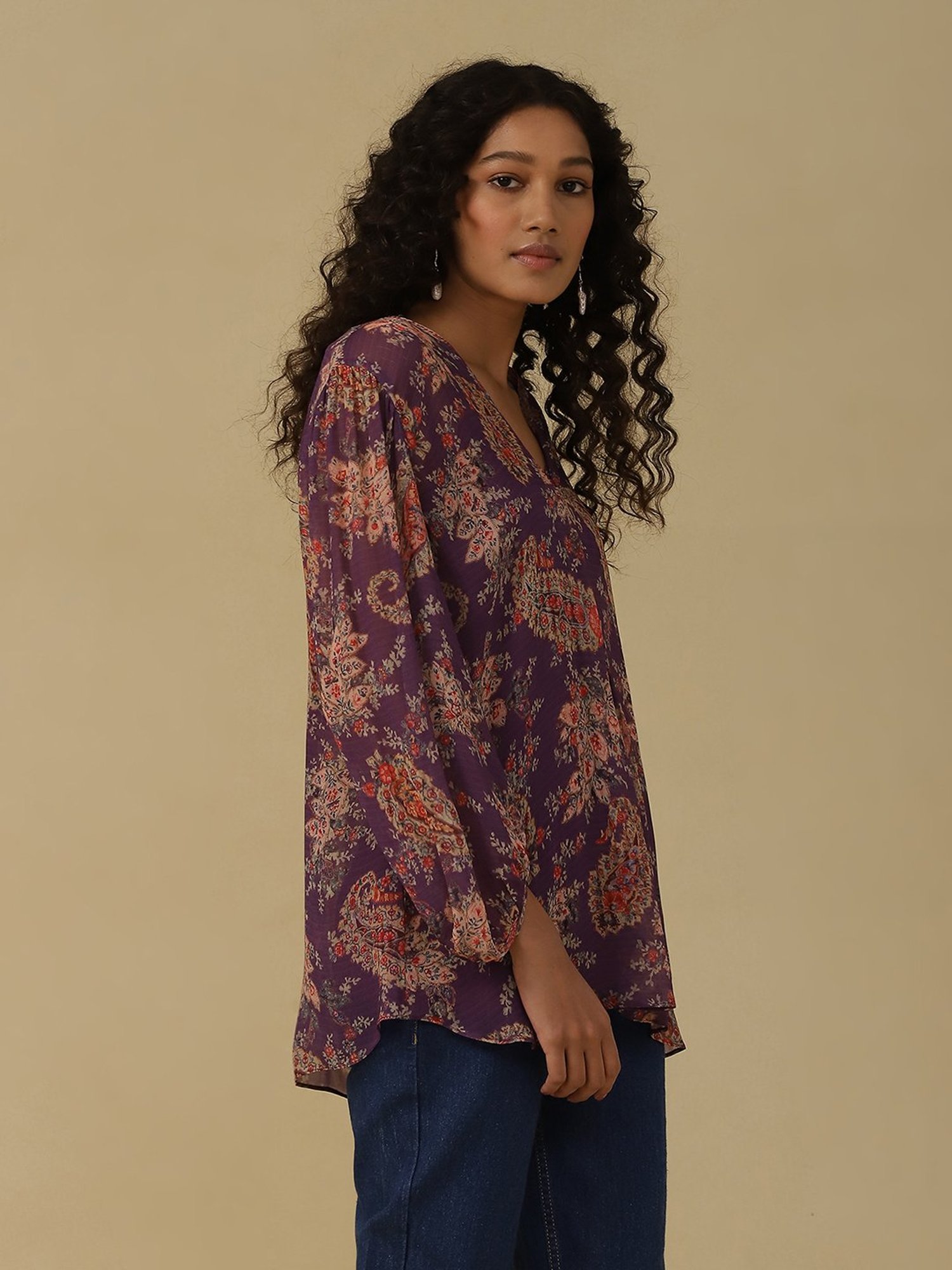 aarke Ritu Kumar Purple Floral Print Top