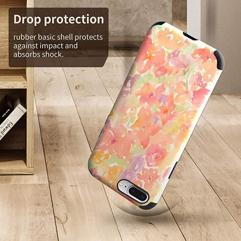 iPhone 7 Plus Slim Case Apple iPhone 8 Plus Case with Leather Print Pattern Shockproof Protective Case Cover for Apple iPhone 7 Plus 8 Plus 55 inch Orange Watercolor