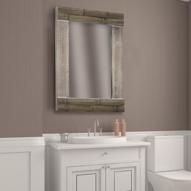 30.8" x 23" Rustic Bamboo Wood Framed Wall Vanity Mirror Brown - American Art Decor