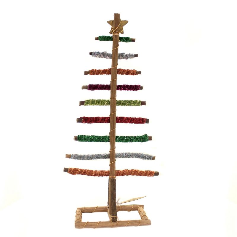 Christmas 13.5" Wrapped Log Tree Lg Glittered Ribbon  -  Decorative Figurines