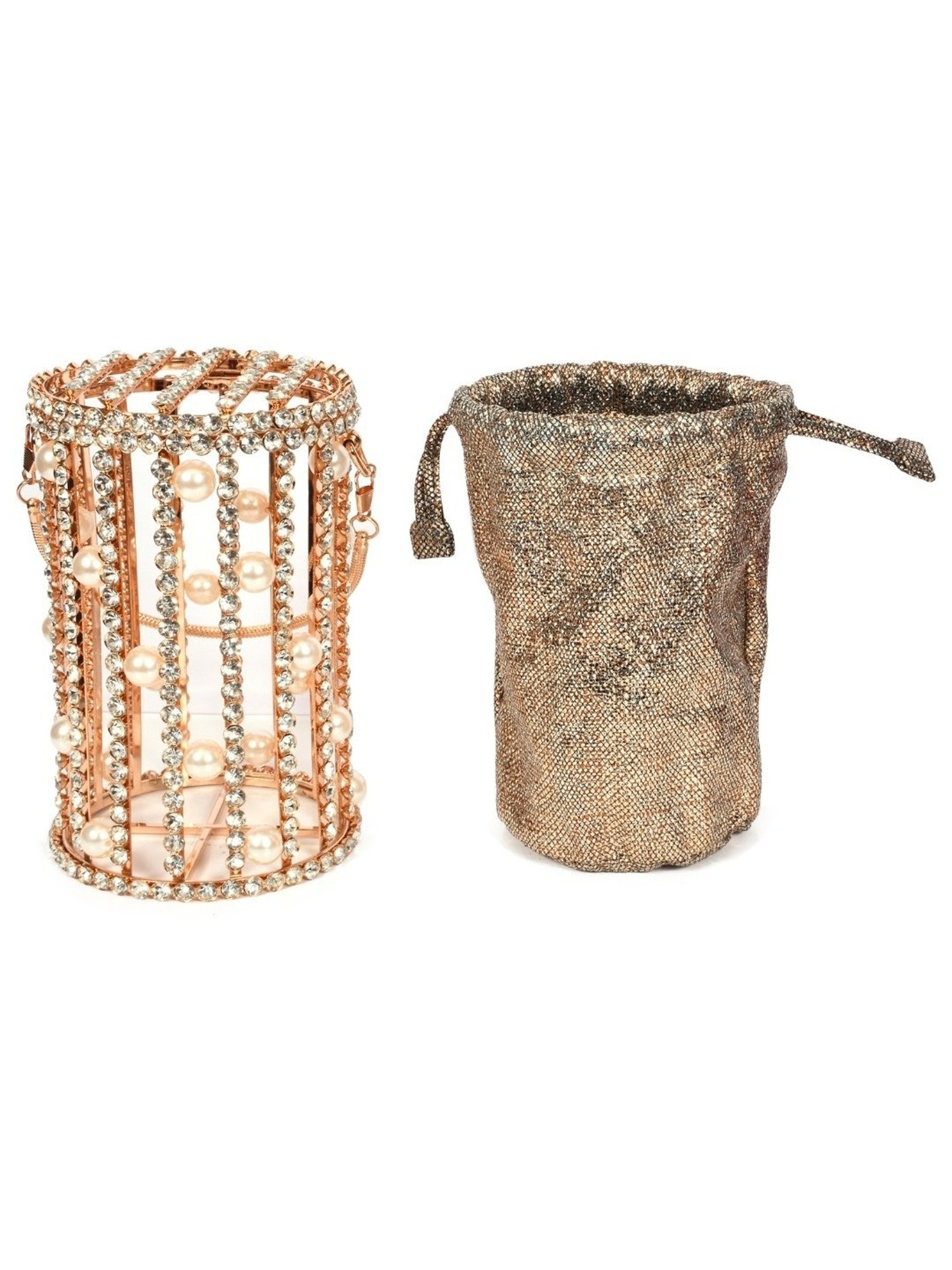 SASSORA IVORY Gold Leather Embellished Handbag