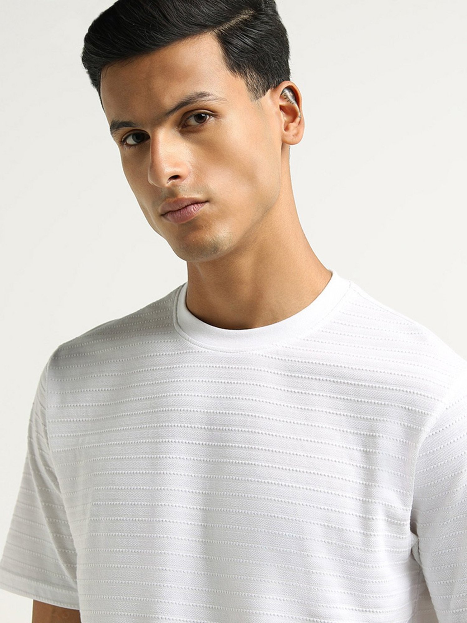 WES Lounge by Westside White Textured Relaxed Fit T-Shirt