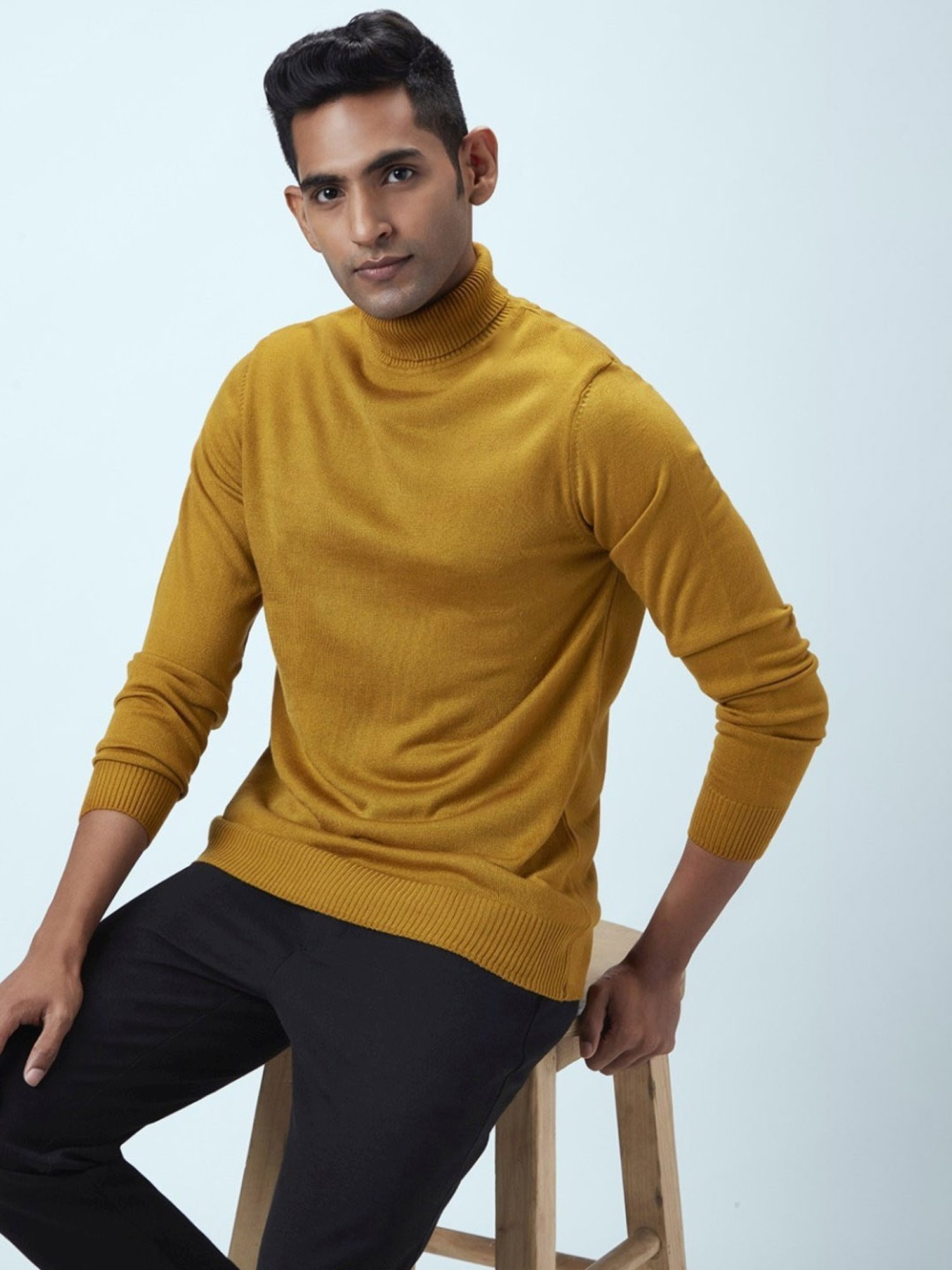 Byford By Pantaloons Mustard Yellow Regular Fit Sweaters