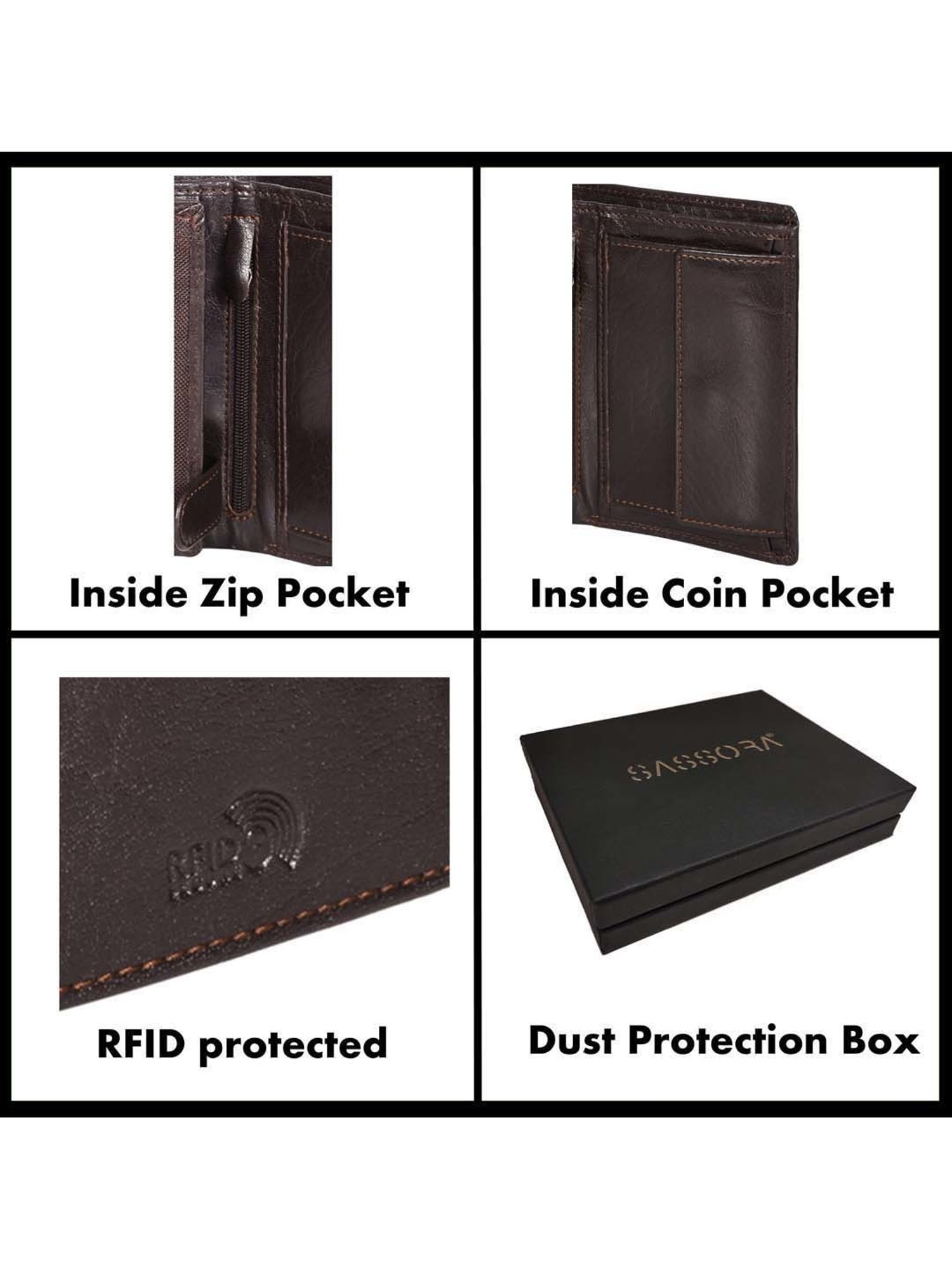 SASSORA Brown Casual Leather Rfid Bi-Fold Wallet for Men