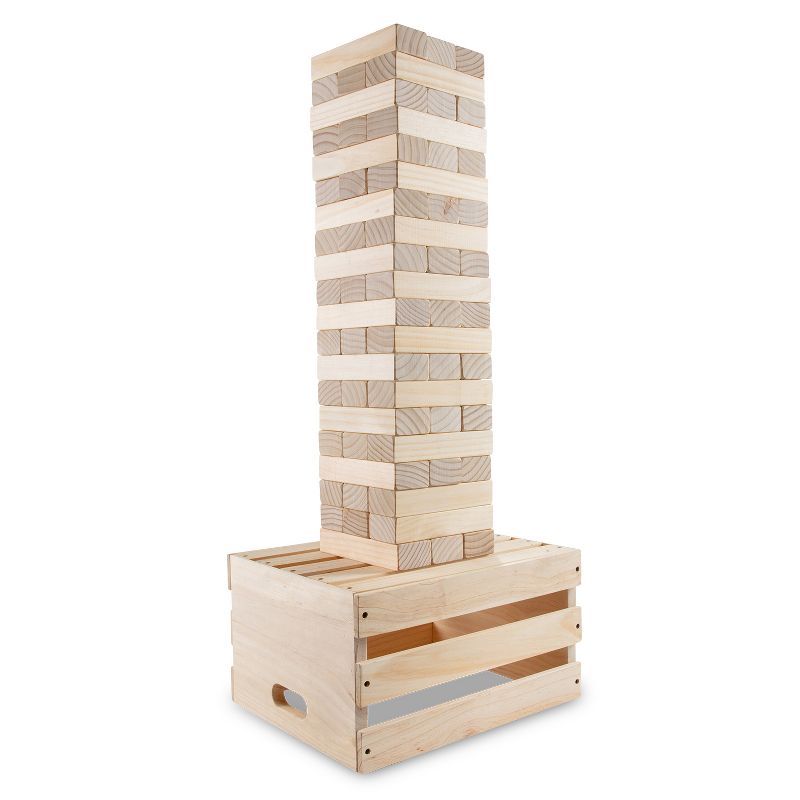 Sunny & Fun Giant Toppling Tower Jumbo Wooden Blocks with Wooden Crate (60-Piece)