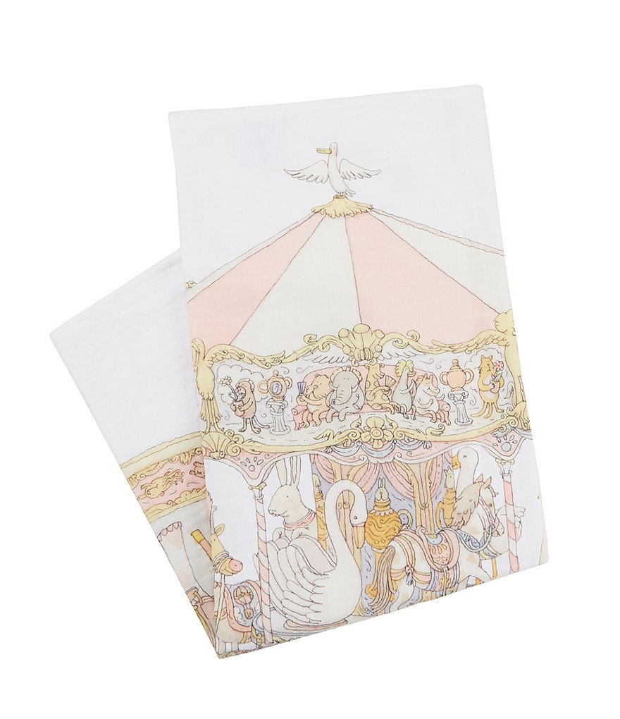 Atelier Choux Paris Organic Cotton Baby Carousel Swaddle Blanket with Gift Box