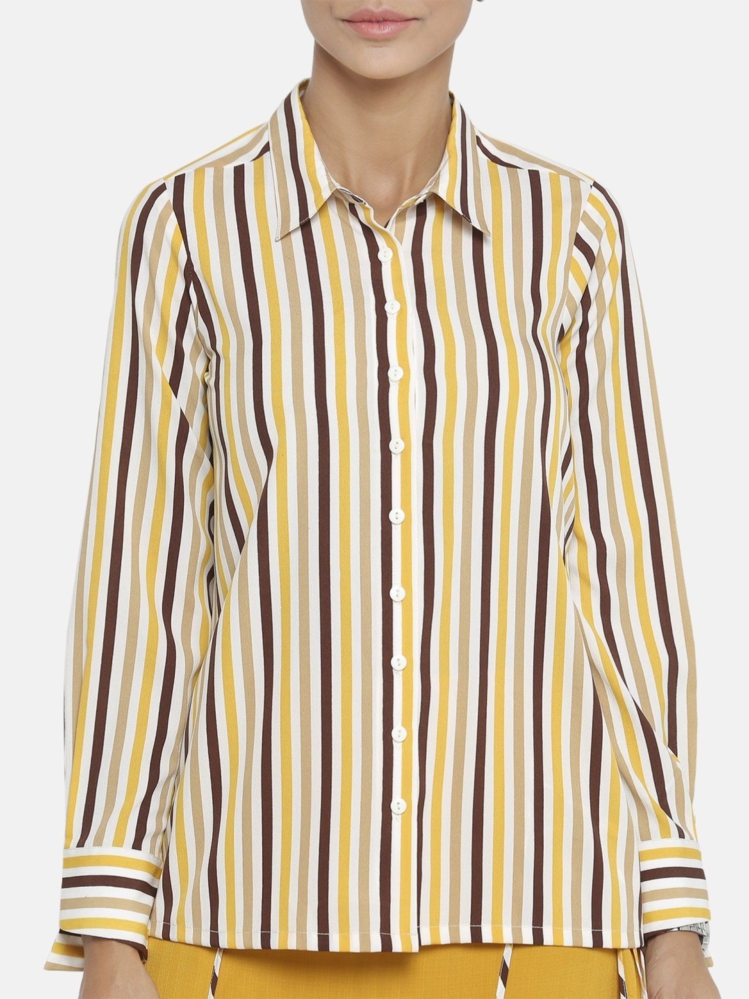 Office & You Yellow & Brown Striped Shirt