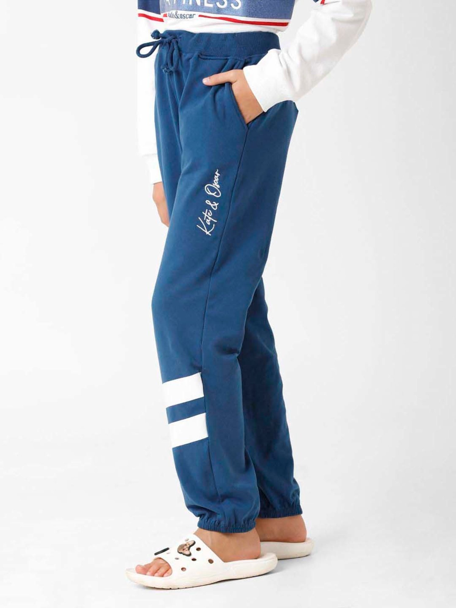 Kate & Oscar Kids Navy Cotton Embroidered Trackpants